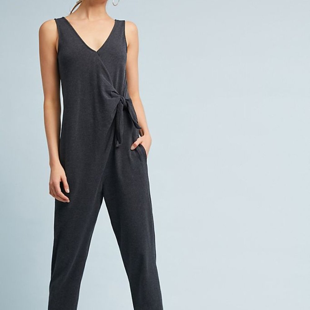 Anthropologie Charcoal Wrap-Tie Jumpsuit